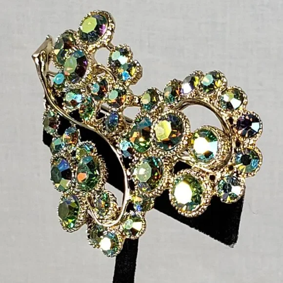 Vintage 1950's Aurora Borealis Iridescent Blues, Greens, Purples Crystal Brooch - Picture 12 of 16